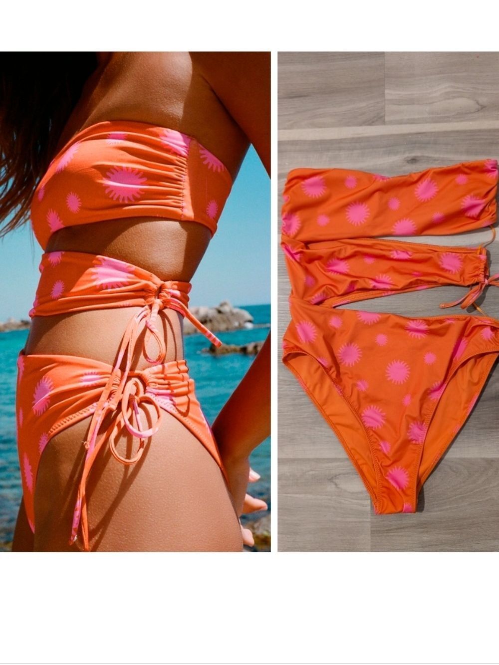 NEW! Zara | Sun Cutout Bandeau Swimsuit In Orange